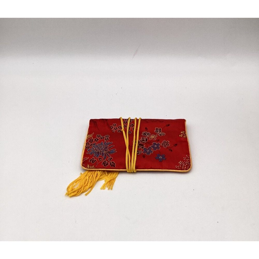 Vintage Travel Jewelry Case Pouch Red Yellow Oriental Theme Garden Hong Kong